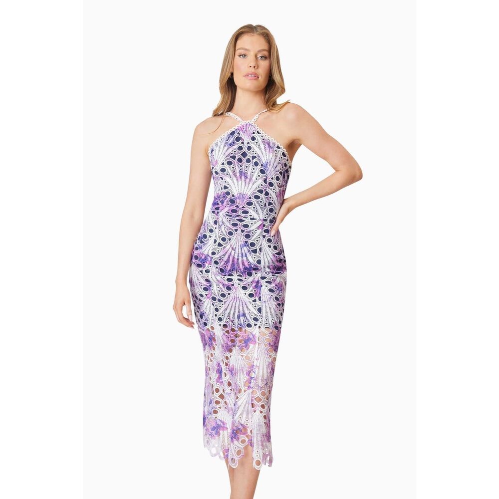Elliatt Lavender and White Lace Halter Sheath Dress - Picture 3 of 8